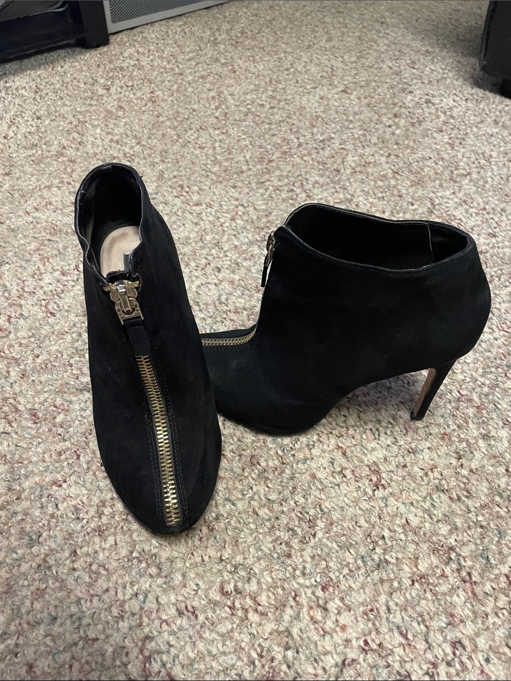 Zara leather gold exposed zip front heeled booties